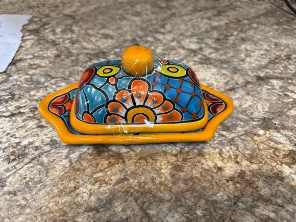 Unbranded Other - Hand-Painted Mexican Talavera Ceramic Butter Dish with Lid